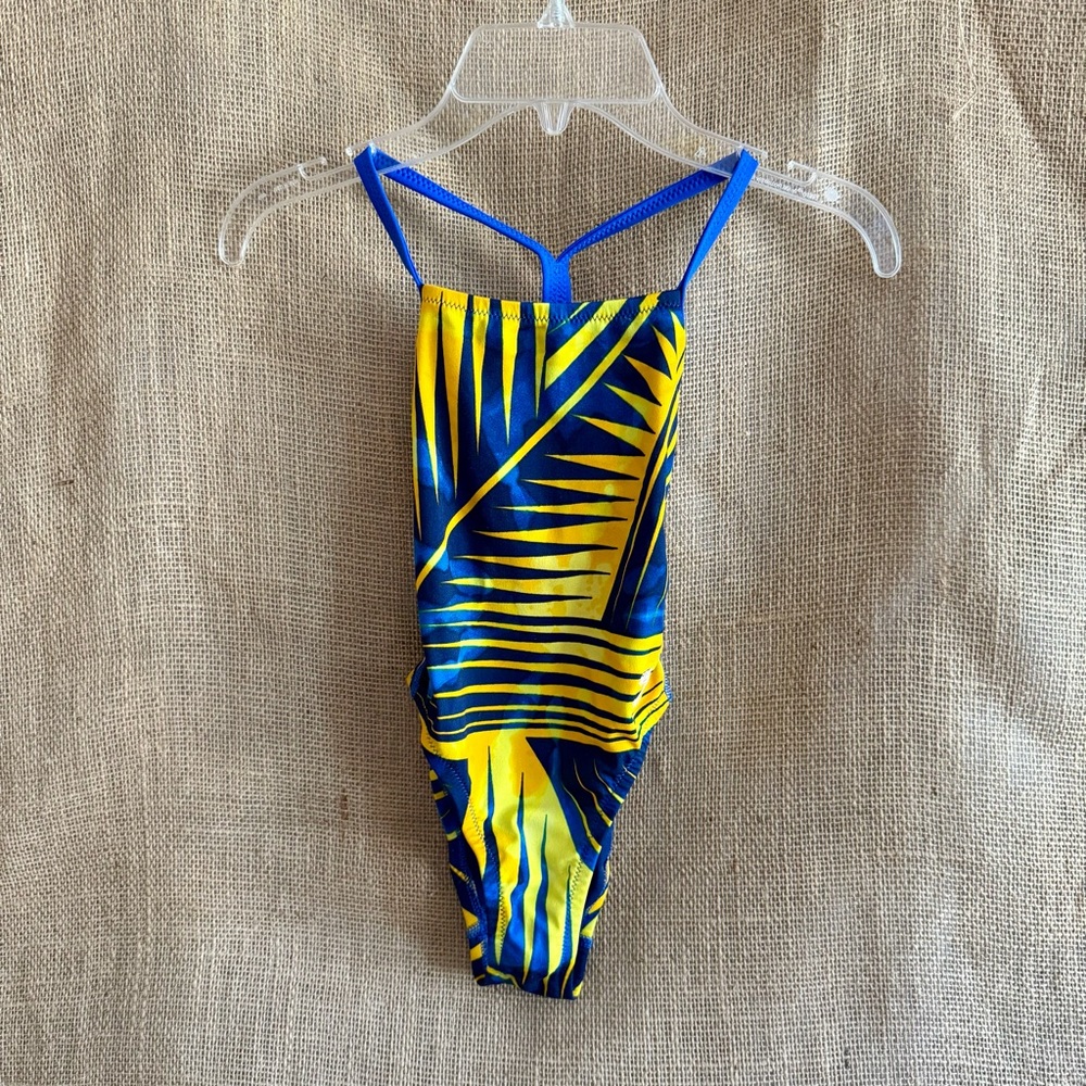 SPEEDO ENDURANCE Girl’s One-Piece Swimsuit Blue Yellow Tropical Size 20 NWT